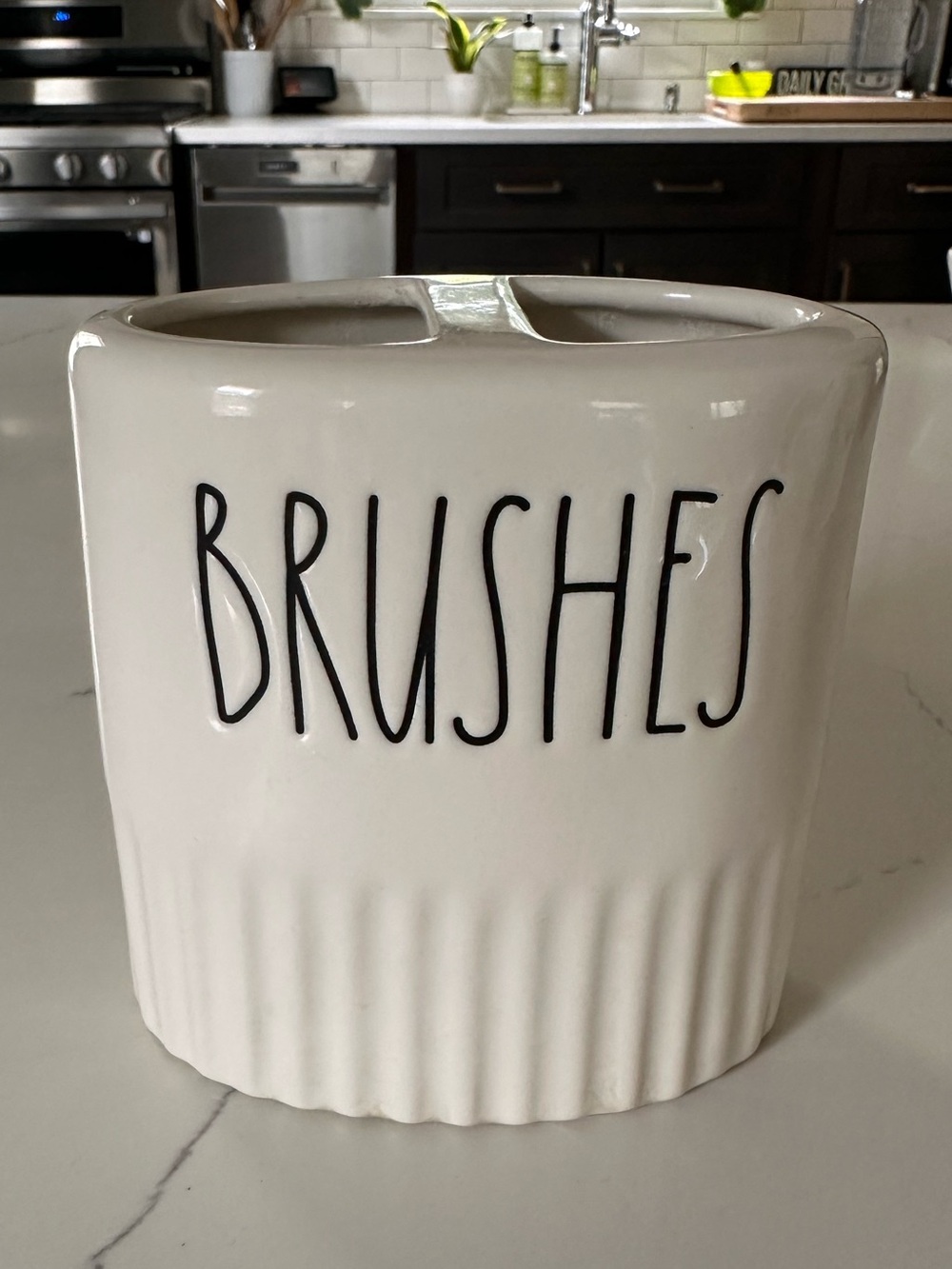 Rae Dunn Cream and Black Ceramic Toothbrush holder